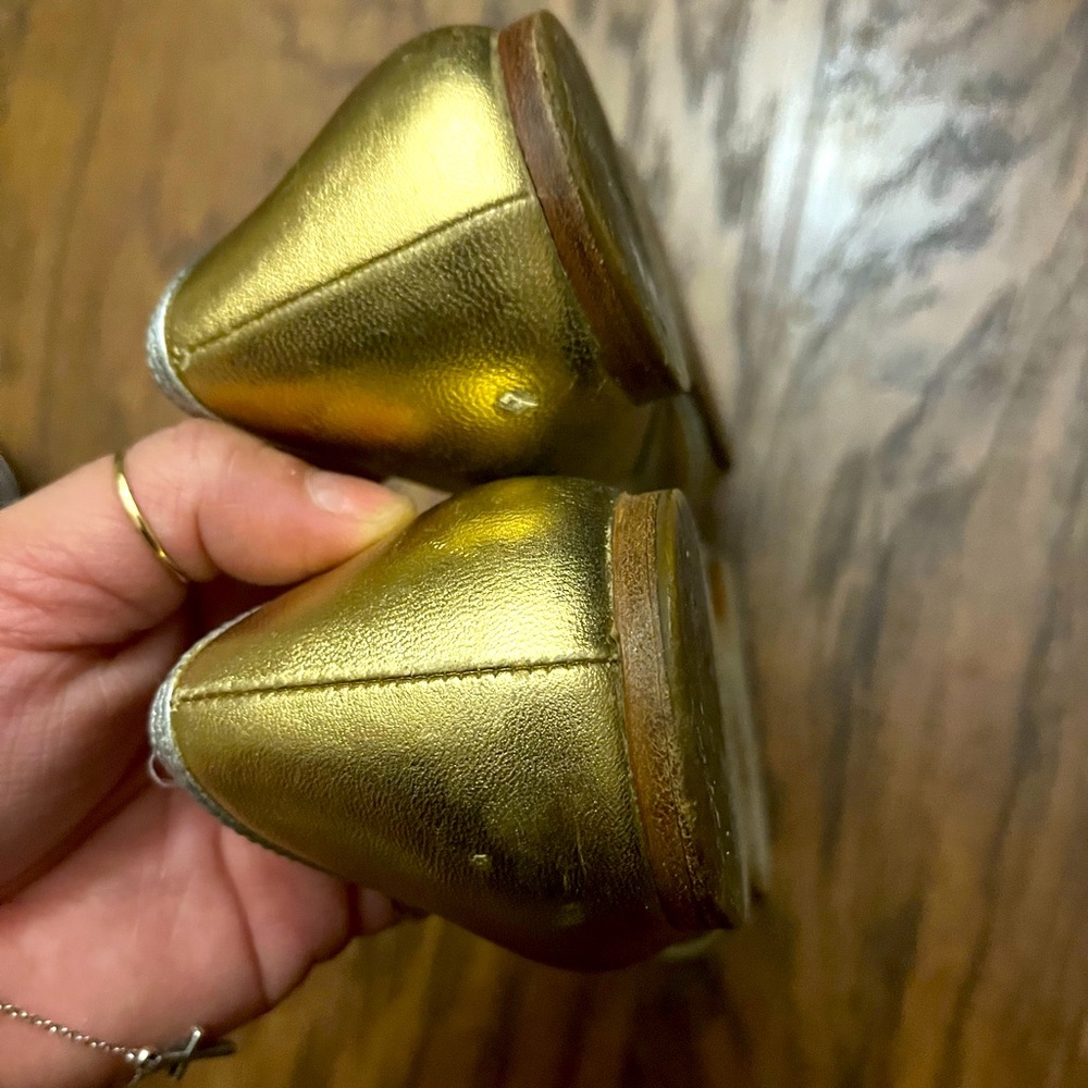 Prada Gold/Silver Leather Bow Pointed Toe Ballet Flats Size 37